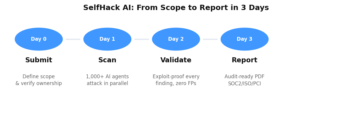 SelfHack AI penetration testing 3 day delivery process scope to report