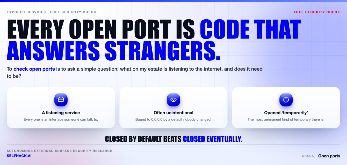 How to check open ports on your own domain safely and legally — listening services, firewall reachability, nmap and ss on assets you own | SelfHack AI